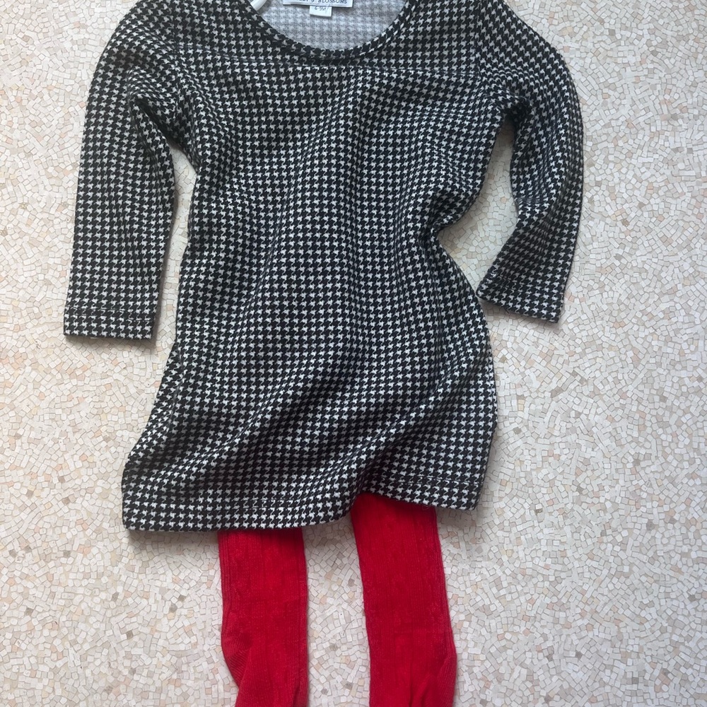 Kids Houndstooth Dress with Red Tights